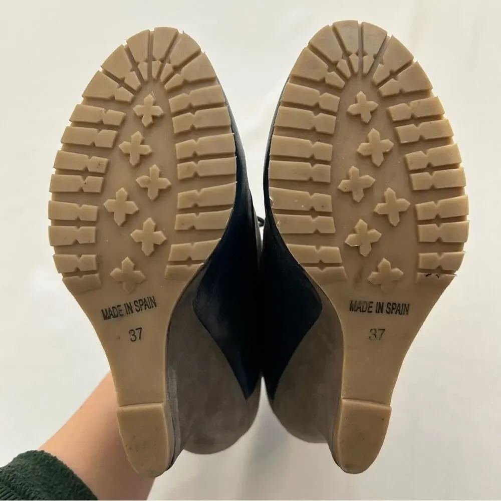 Anthropologie Lucky Penny City Spectator Wedges Taupe Navy Blue Eur 37